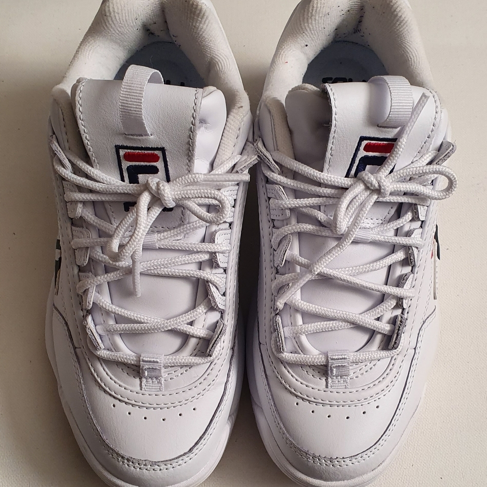 All White Fila Disruptor Shoes Good Condition
